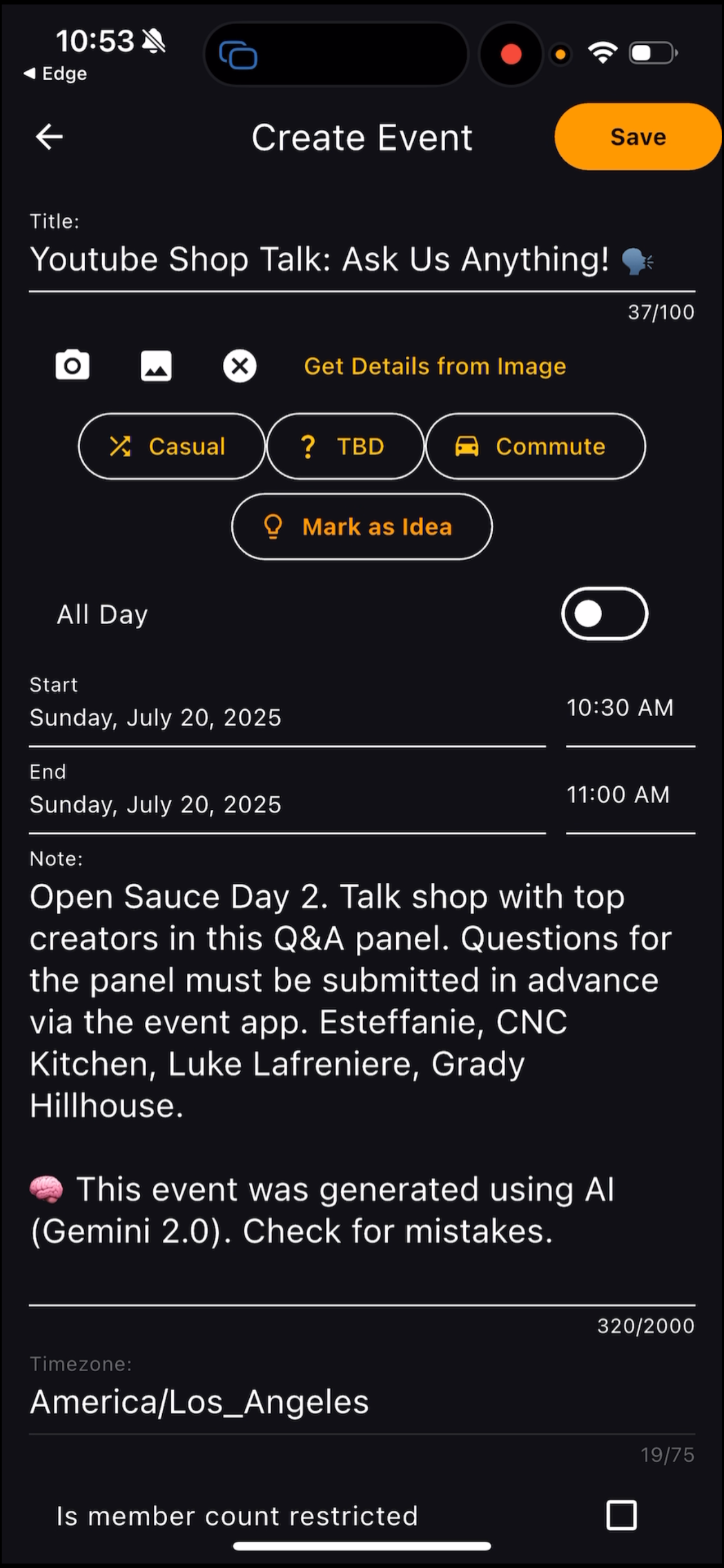 Save event in CaughtUp